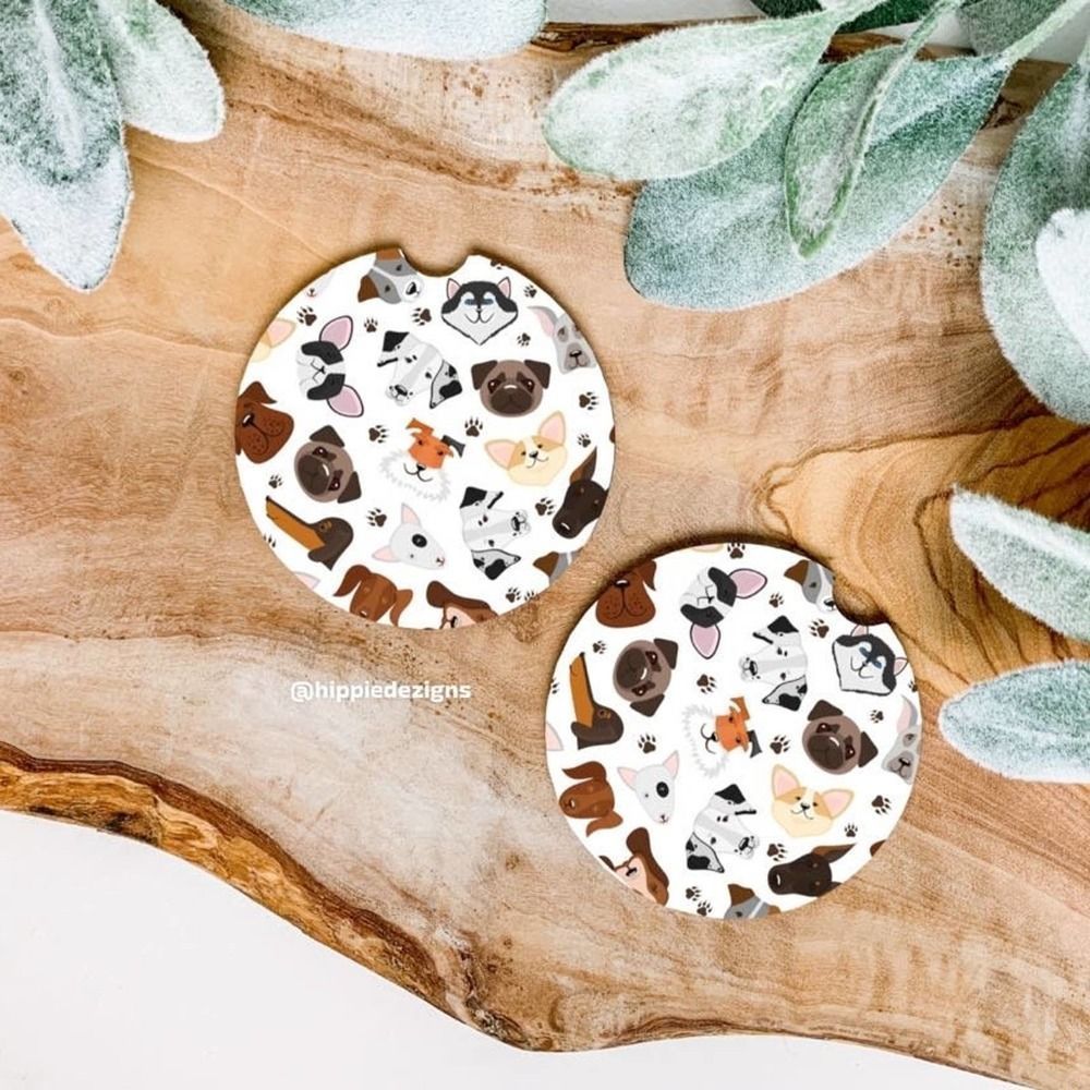 Dog Lover Car Coaster Set | Dog Coaster Set | Dog Car Accessories